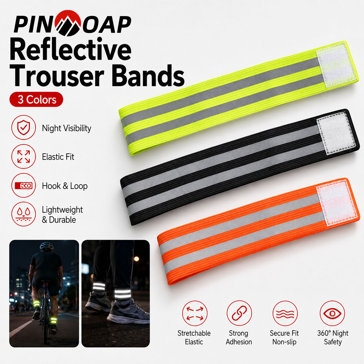 Cycling Commute Gear - PINMOAP 1/2個入り バイクパンツストラップ パンツレッグバンド 反射性アンクルクリップ サイクリング、MTB、ロードバイク、通勤、ランニング、アウトドアギア用