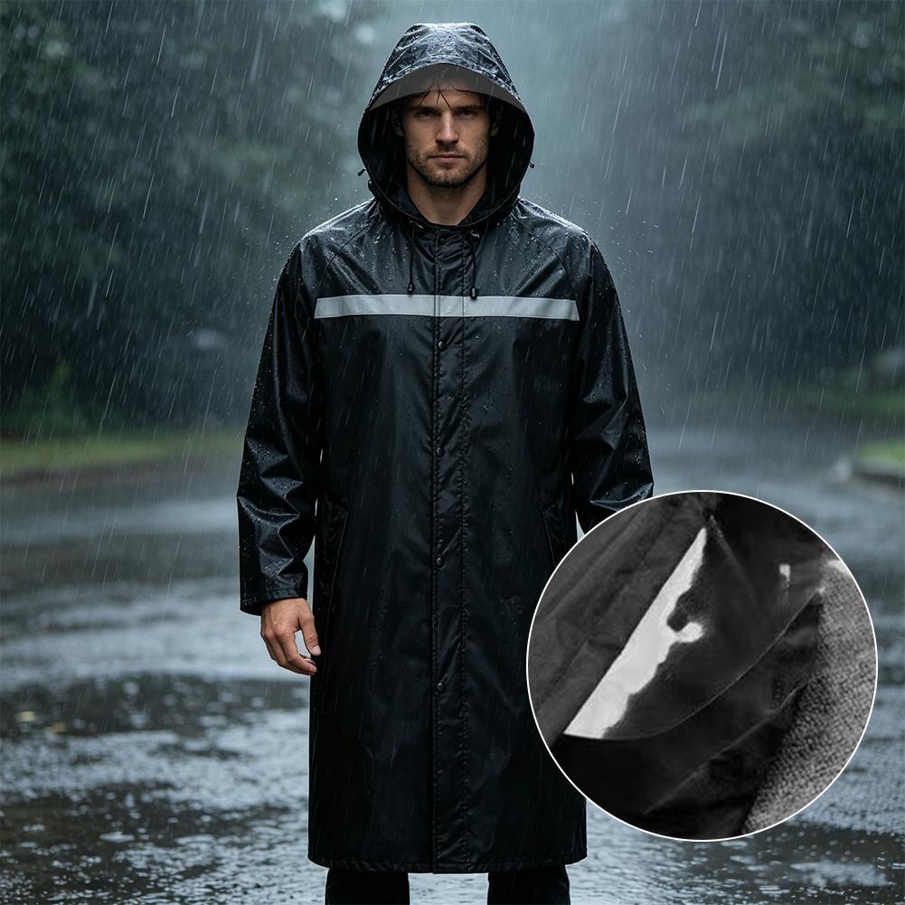 防水フード付きレインポンチョ、反射ストライプ付き頑丈なロング - Cycling Commute Rain のレビューと価格